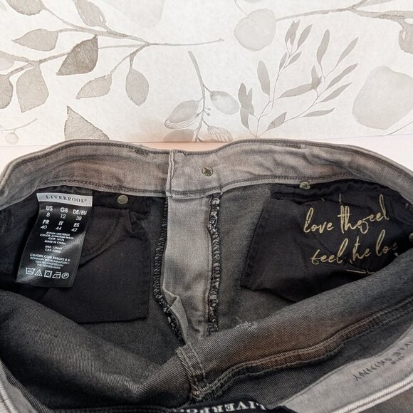 LIVERPOOL ankle skinny charcoal gray jeans with black distressed cuffed hem - Picture 9 of 16